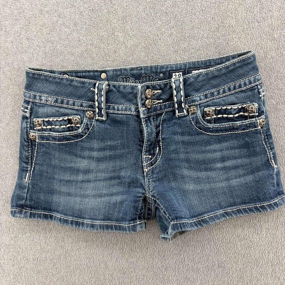Miss Me Jeans Womens 28 Denim Shorts Low Rise Distressed Studded Y2K Western